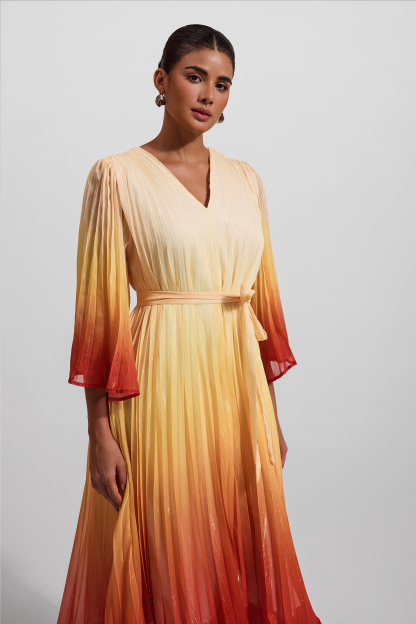 Gradient Color Lurex Ball Sleeve Midi Dress