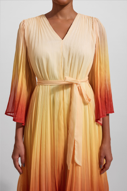 Gradient Color Lurex Ball Sleeve Midi Dress