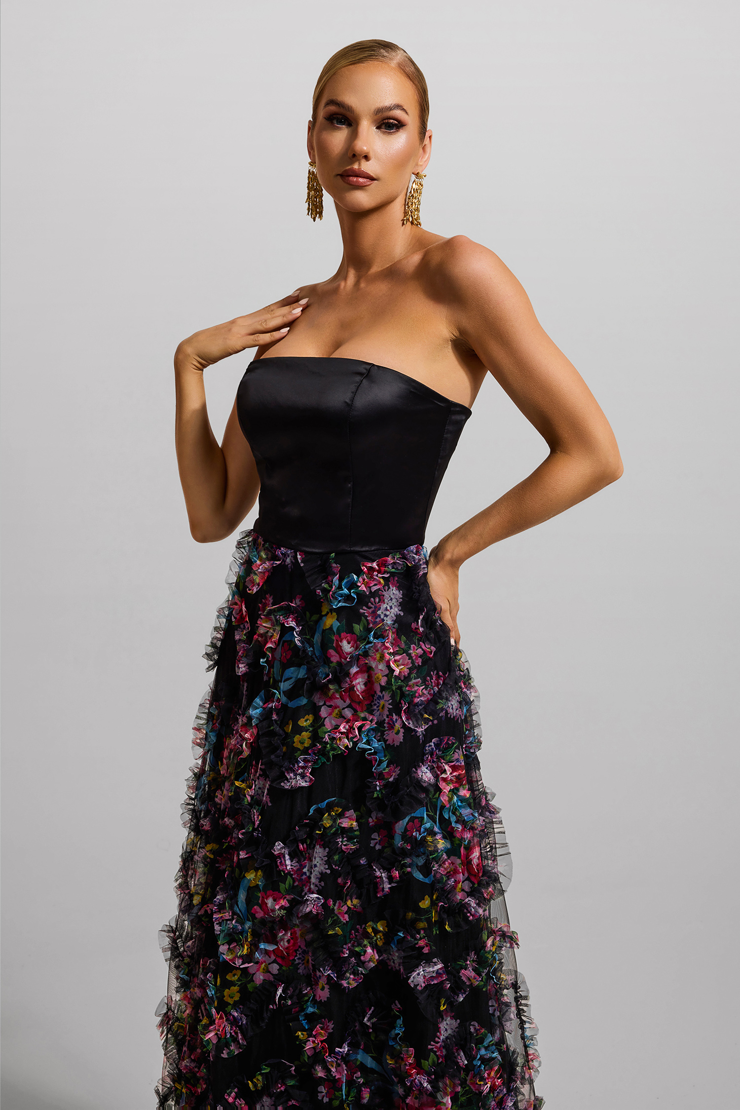 Floral Mesh Sleeveless Maxi Dress