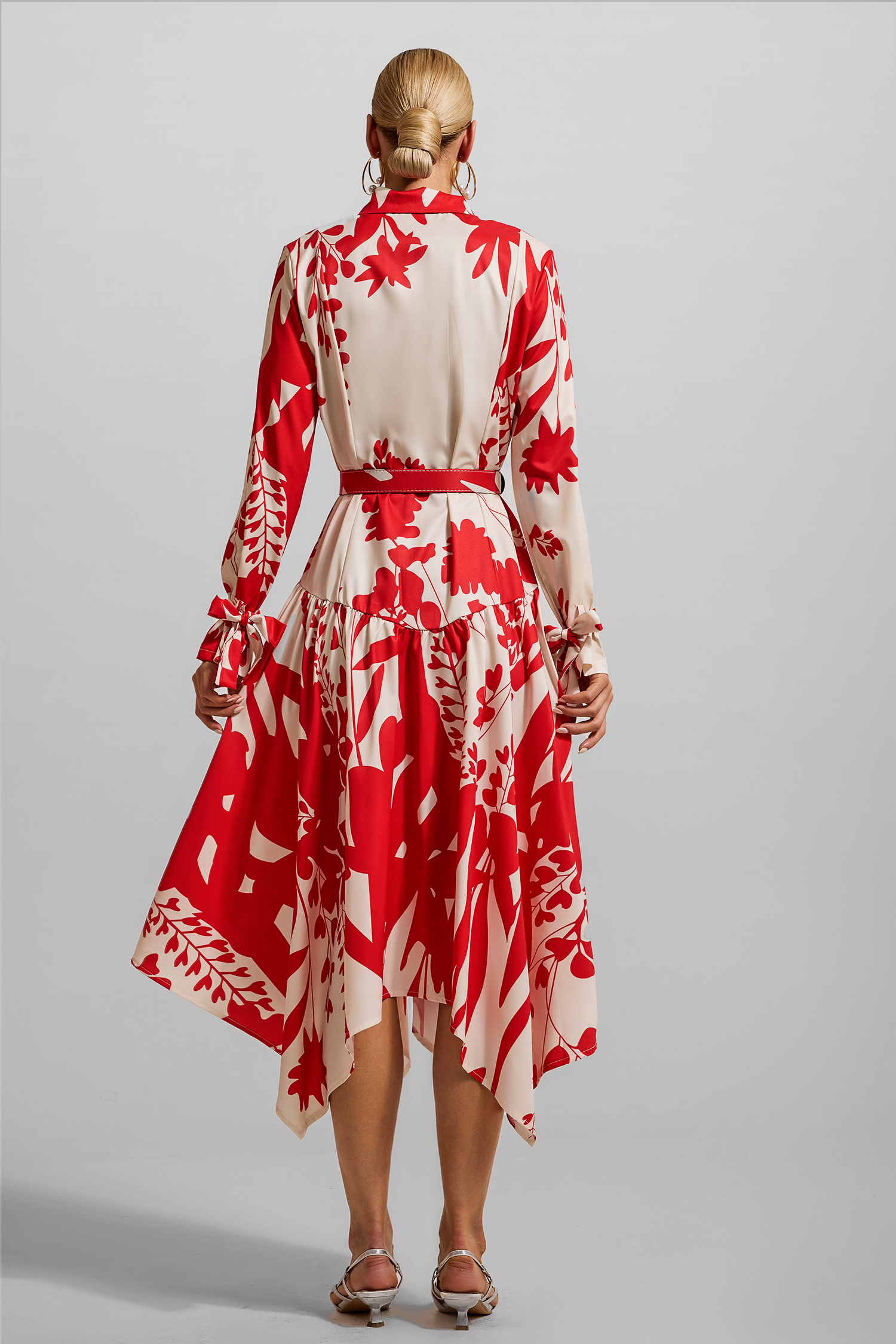 Floral Lace Up Midi Dress With Belt