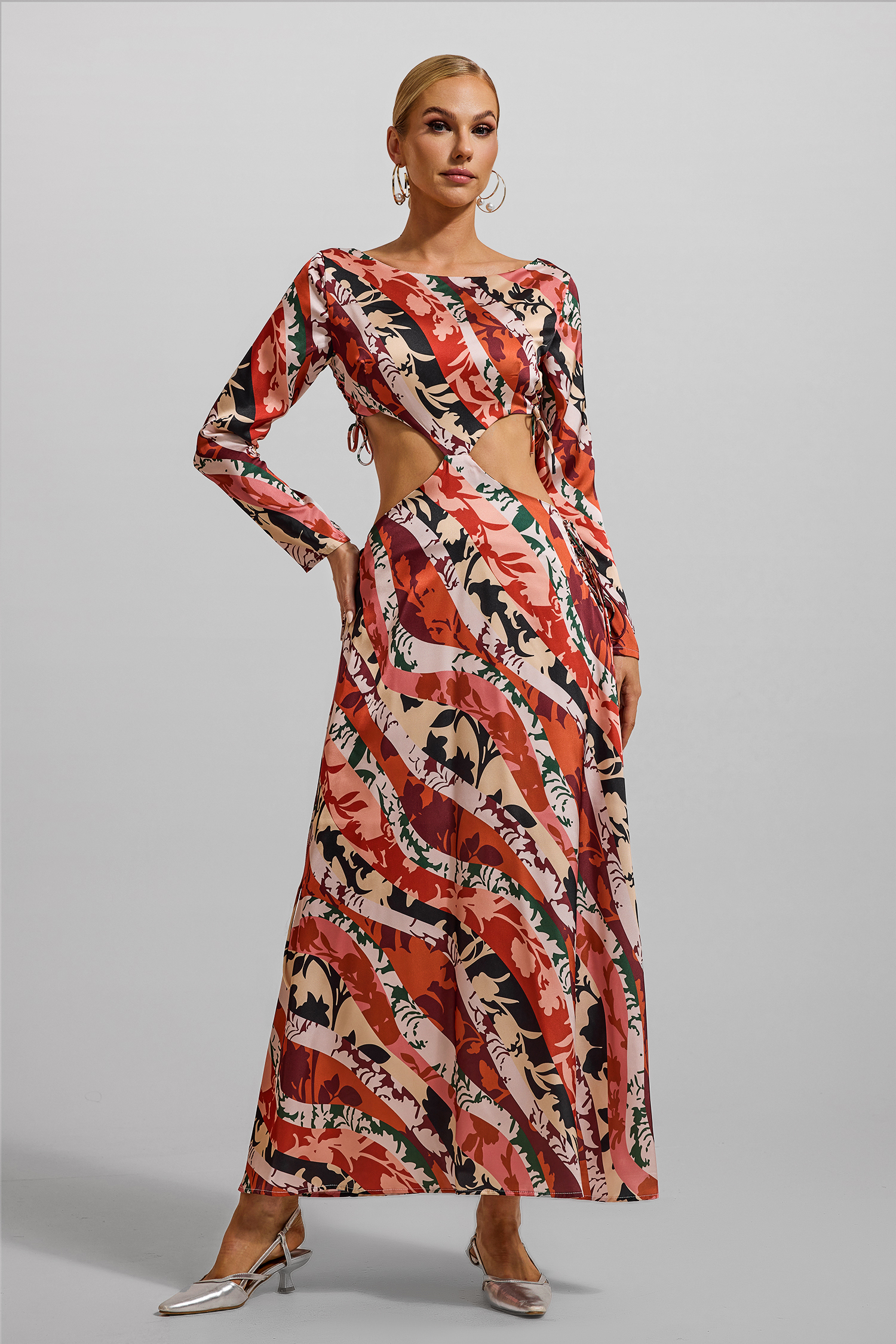 Floral Cut-Out Long Sleeve Midi Dress