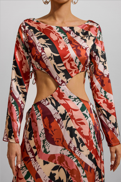 Floral Cut-Out Long Sleeve Midi Dress