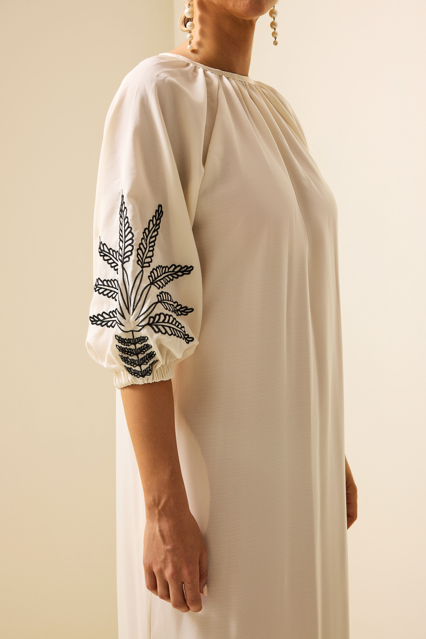 Embroidered Puff Sleeve Midi Dress