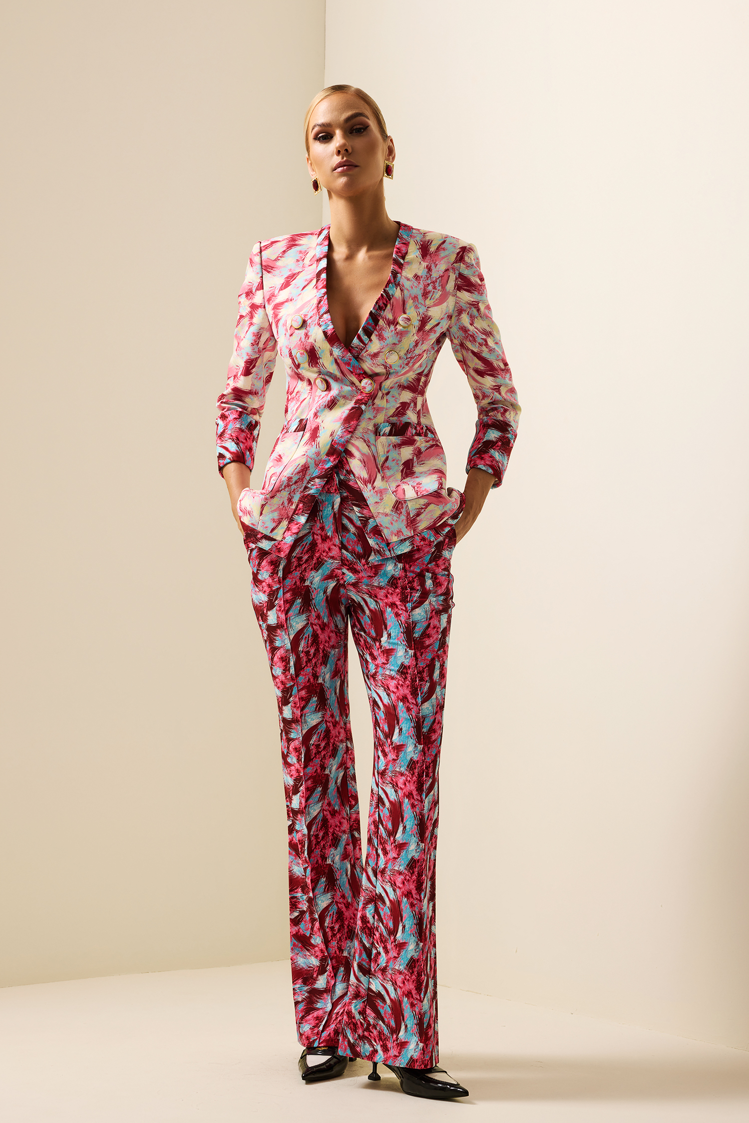 Feather Print High Waist Loose Pants