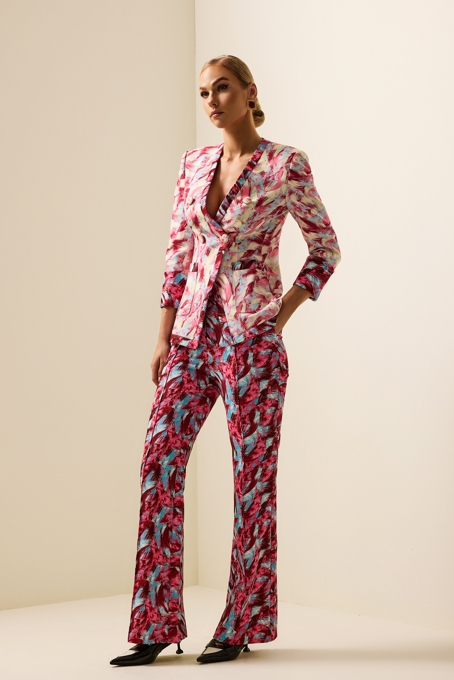 Feather Print High Waist Loose Pants