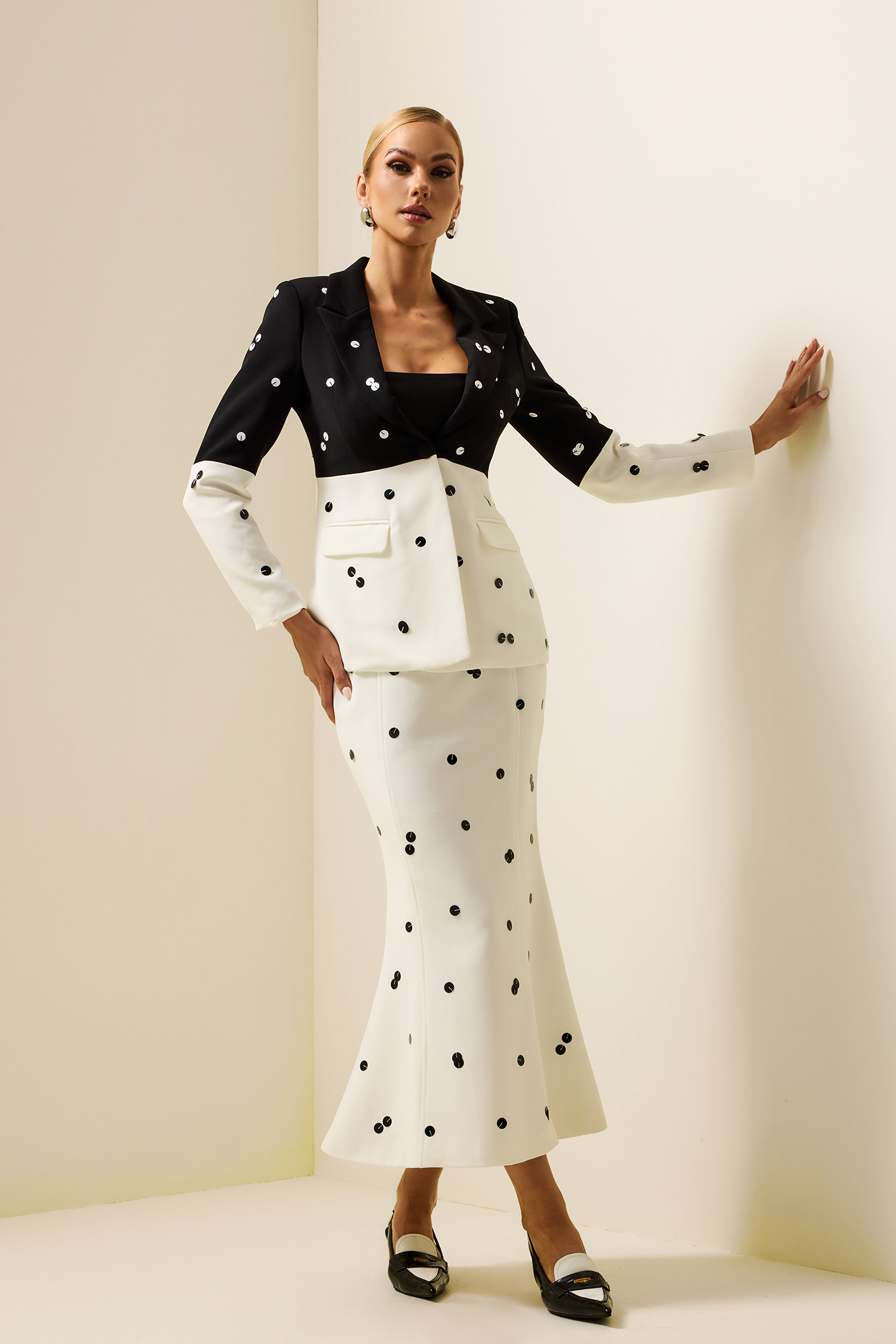 Sequin Splicing Long Sleeve Blazer