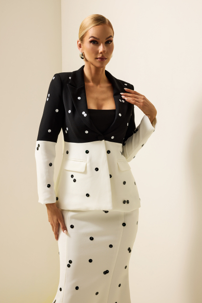 Sequin Splicing Long Sleeve Blazer