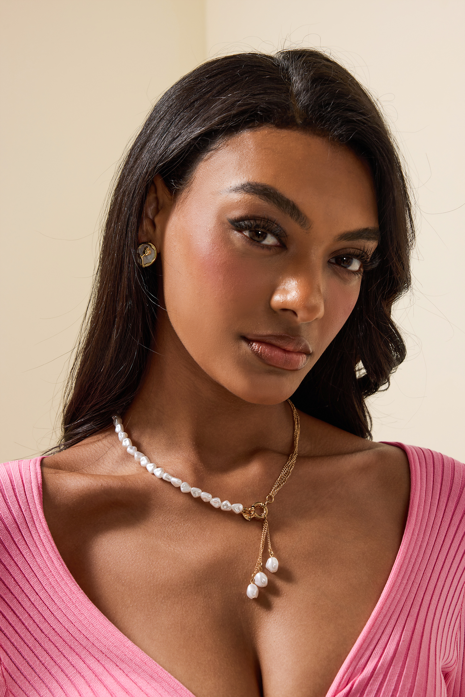 Faux Pearl Asymmetrical Necklace