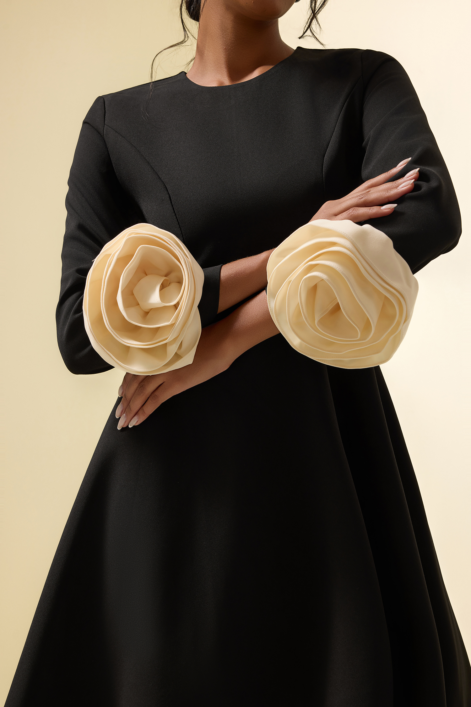 3D Flower Round Neck Long Sleeve Mini Dress