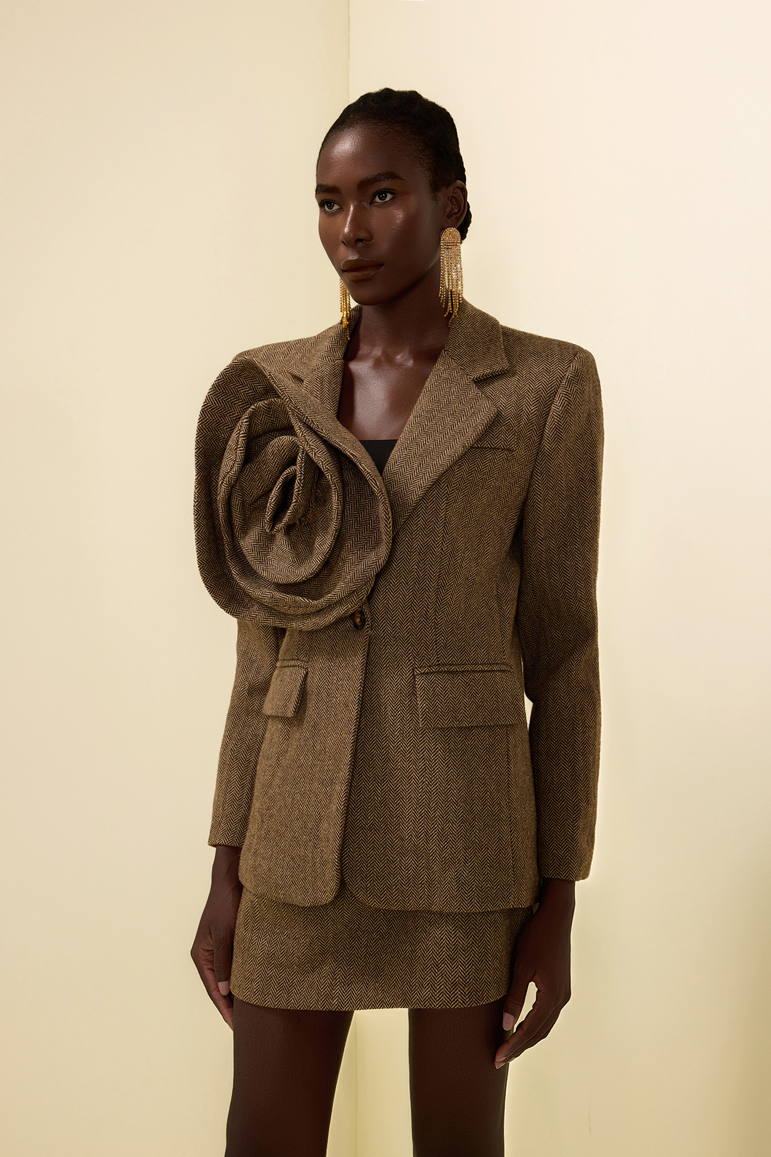 3D Floral Solid Long Sleeve Blazer