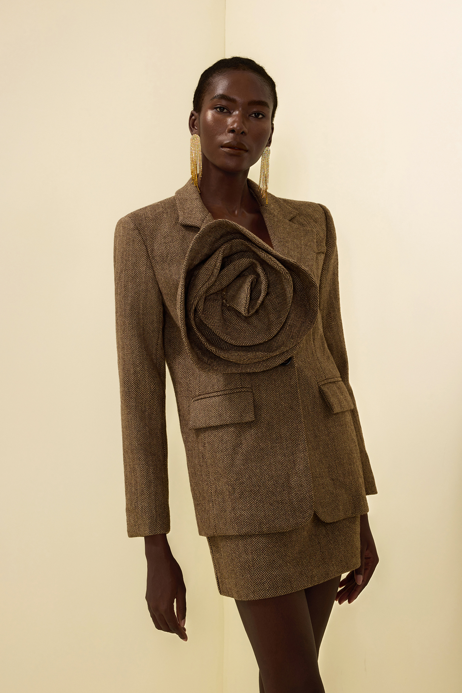 3D Floral Solid Long Sleeve Blazer