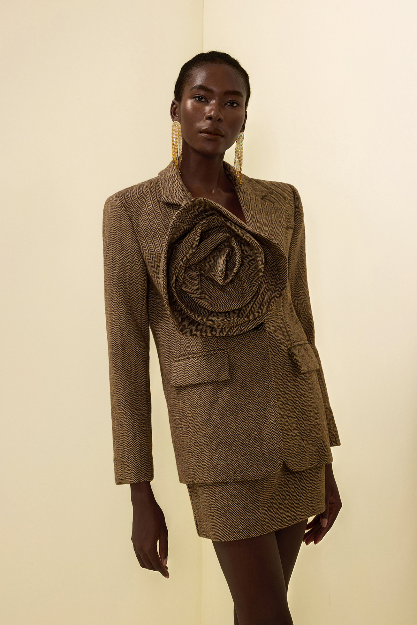 3D Floral Solid Long Sleeve Blazer