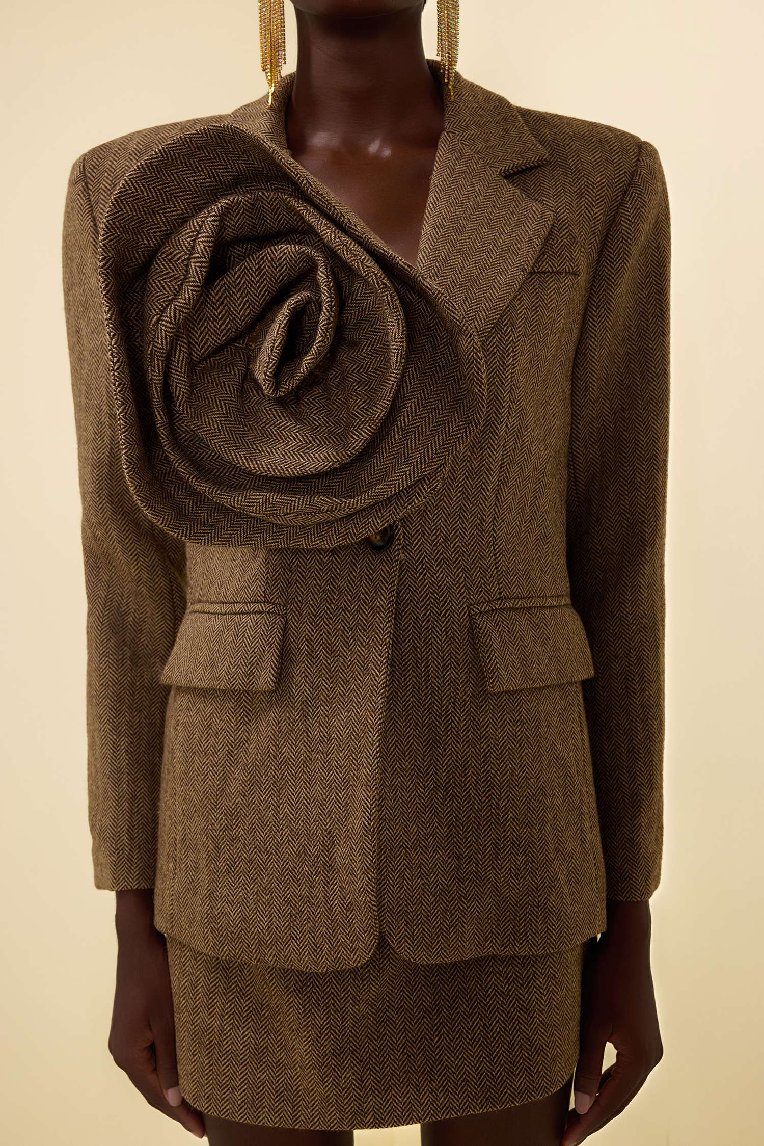 3D Floral Solid Long Sleeve Blazer