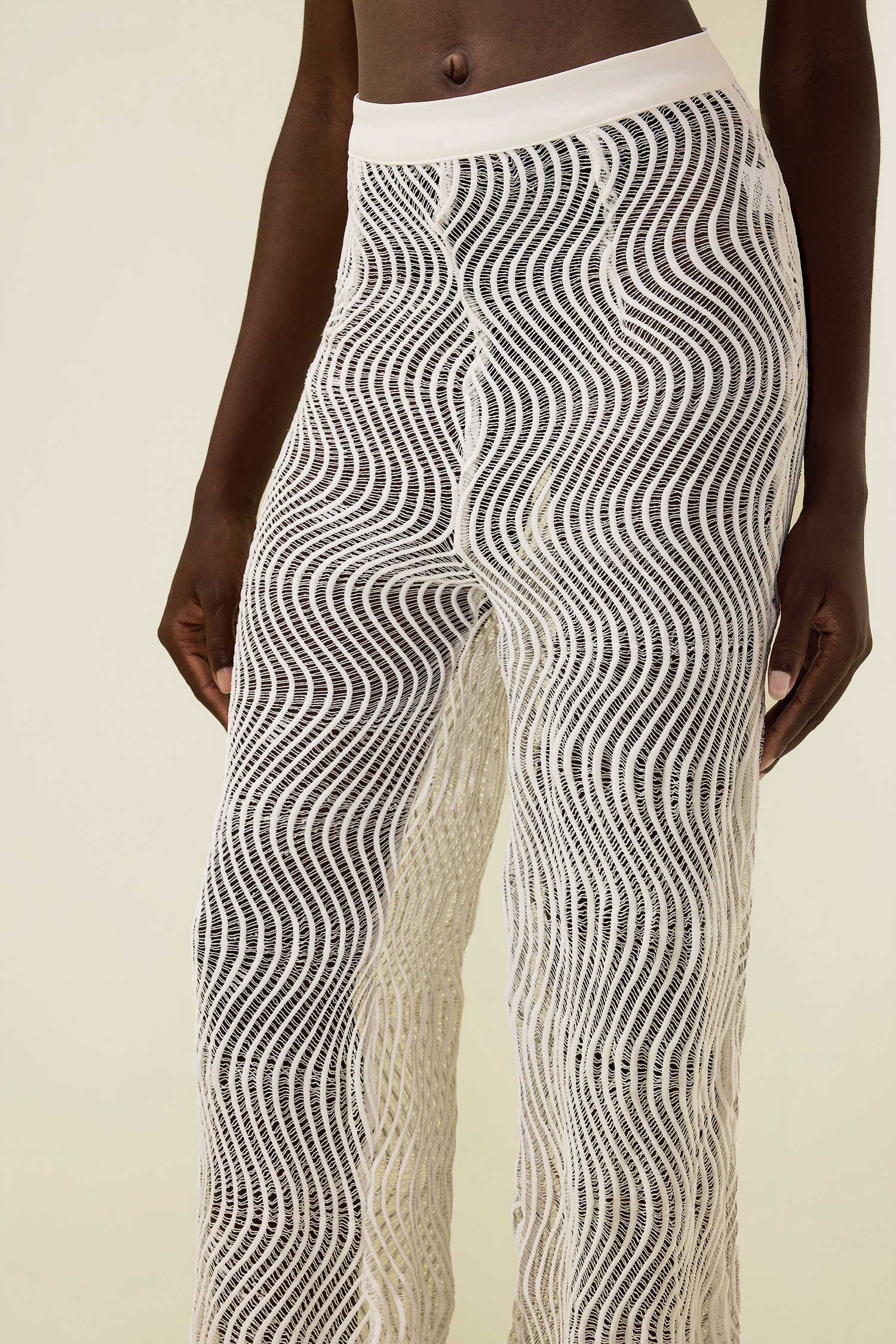 Wavy Line Jacquard Mid Waist Pants
