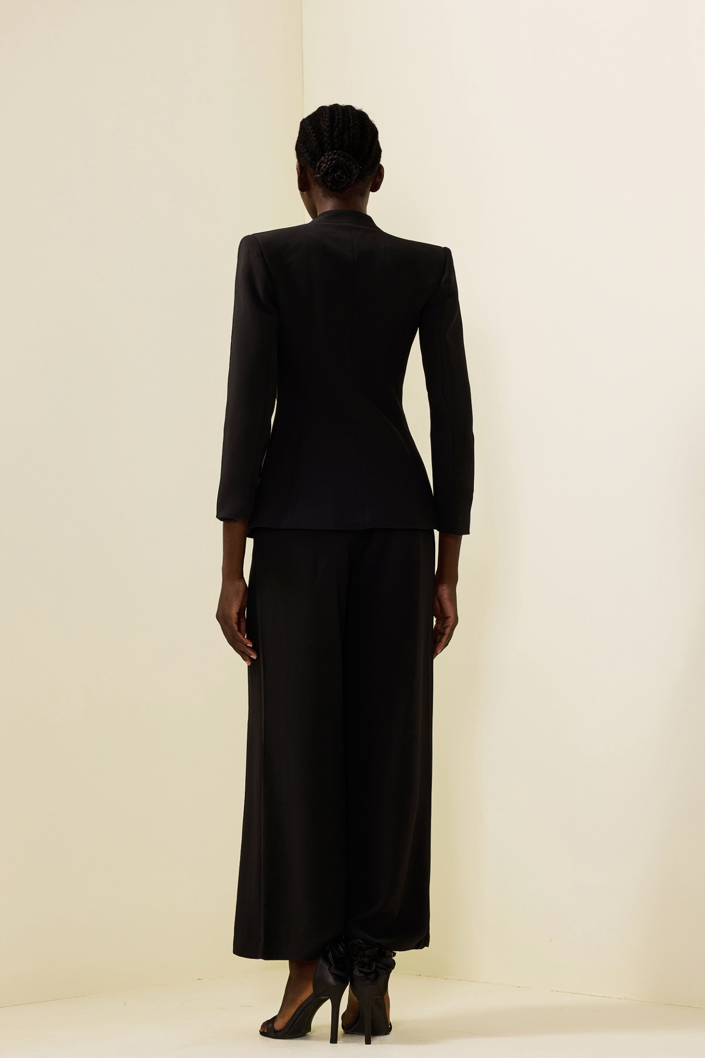 Solid Ruched Bottom Blazer &Mid Waist Solid Pants Set