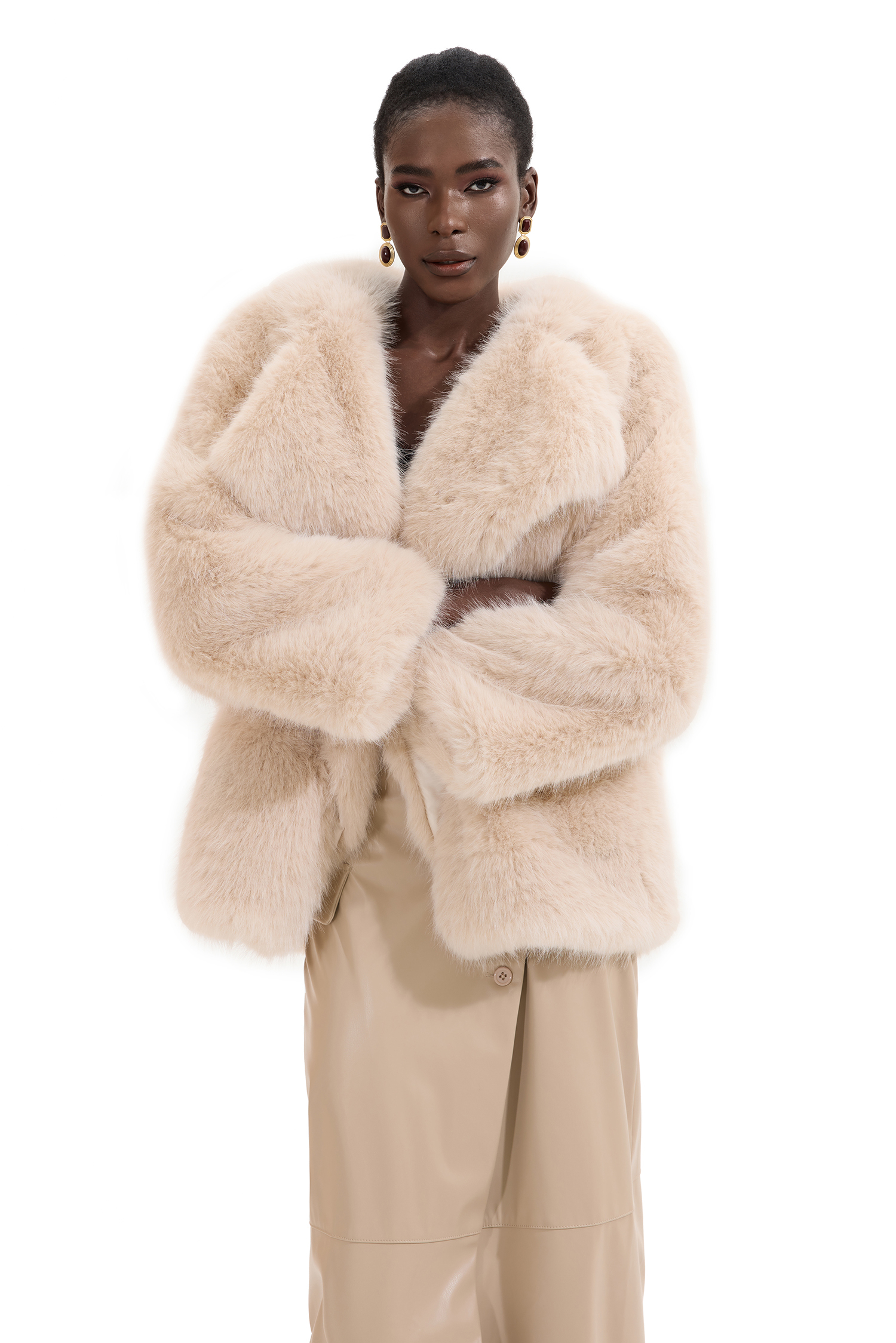 Faux Fur Solid Flapped Coat