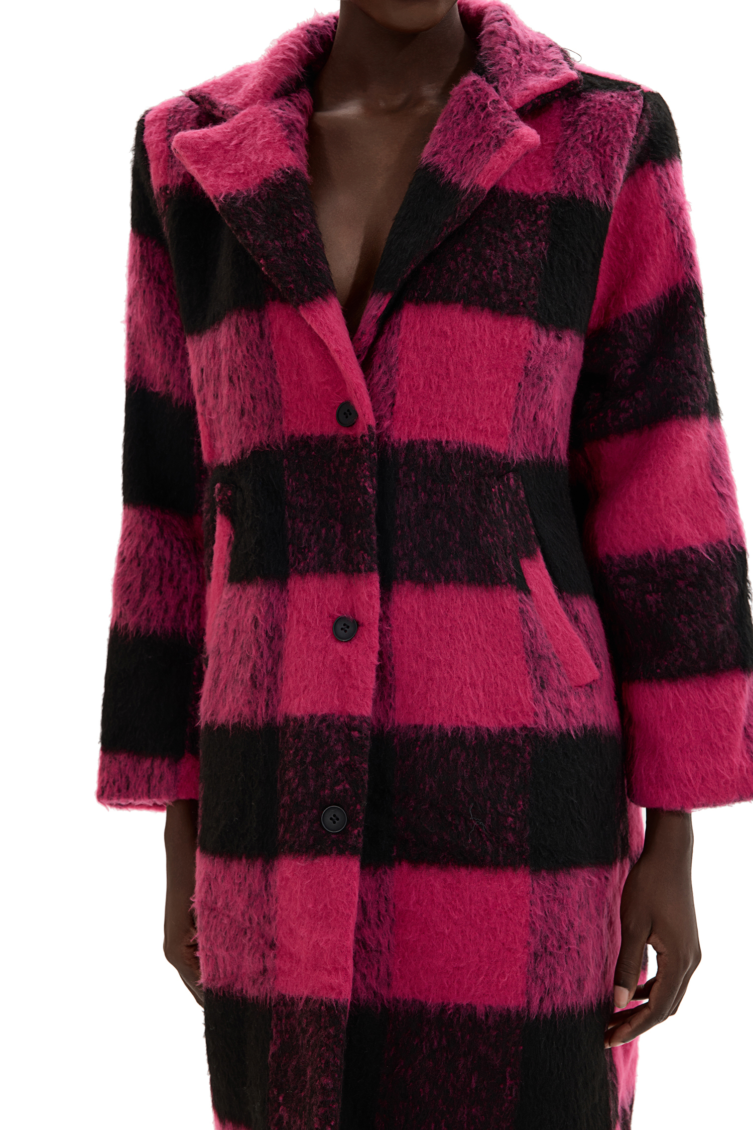 Faux Woolen Plaid Midi Coat
