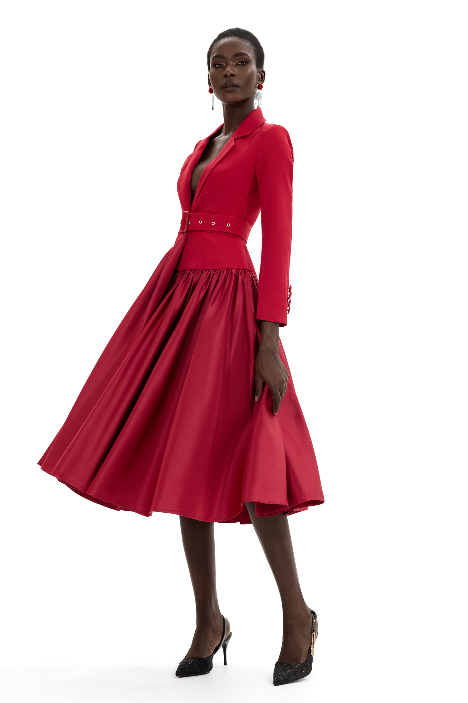 Suit Collar Long Sleeve Suit dress With Belt