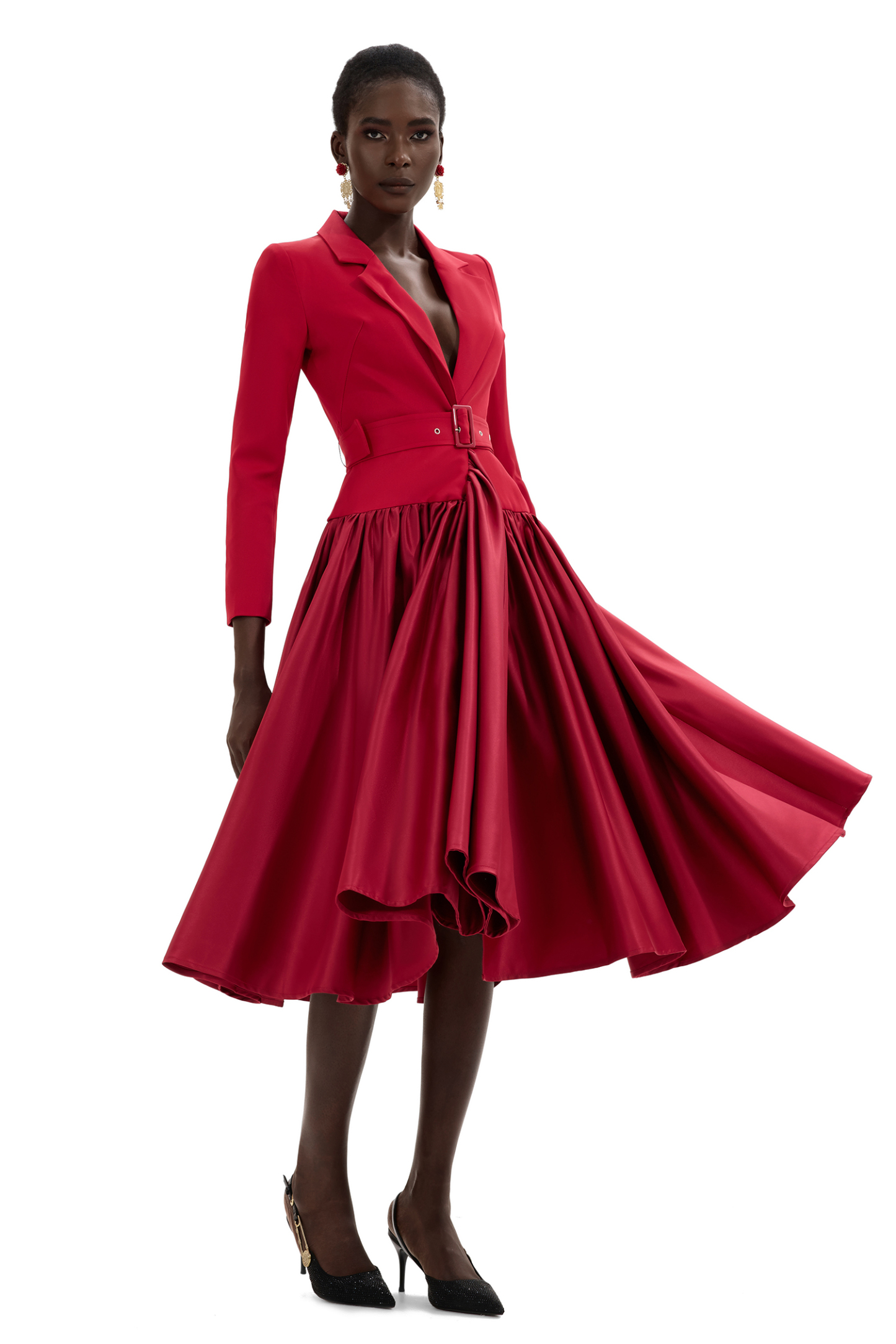 Suit Collar Long Sleeve Suit dress With Belt