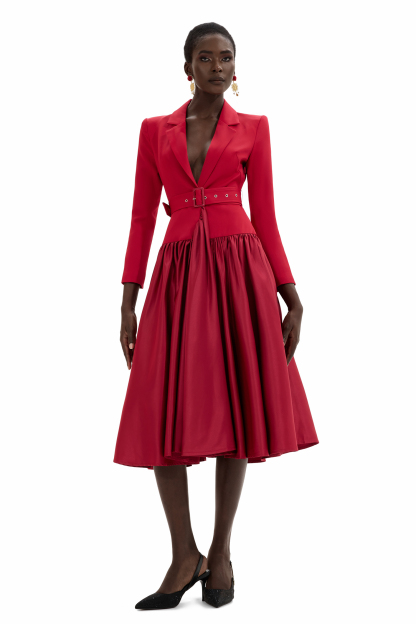 Suit Collar Long Sleeve Suit dress With Belt