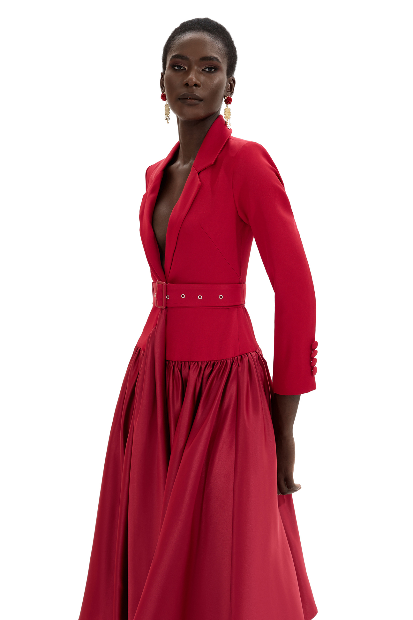 Suit Collar Long Sleeve Suit dress With Belt