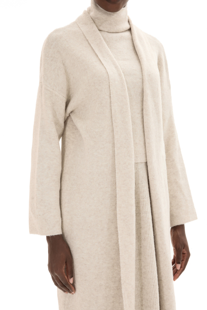 Solid Long Sleeve Cardigan & High Neck Sleeveless Top & Mid Rise Ruffle Hem Maxi Skirt Three-Piece Set