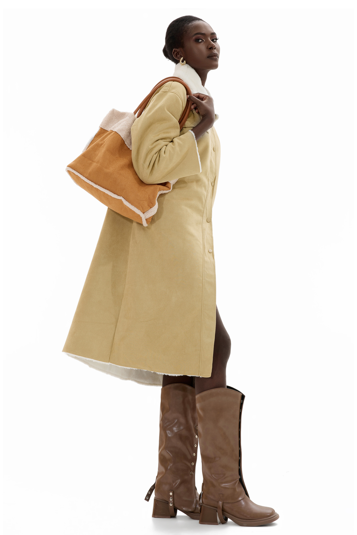 Faux Lamb Wool Suede Fabric Tote Bag