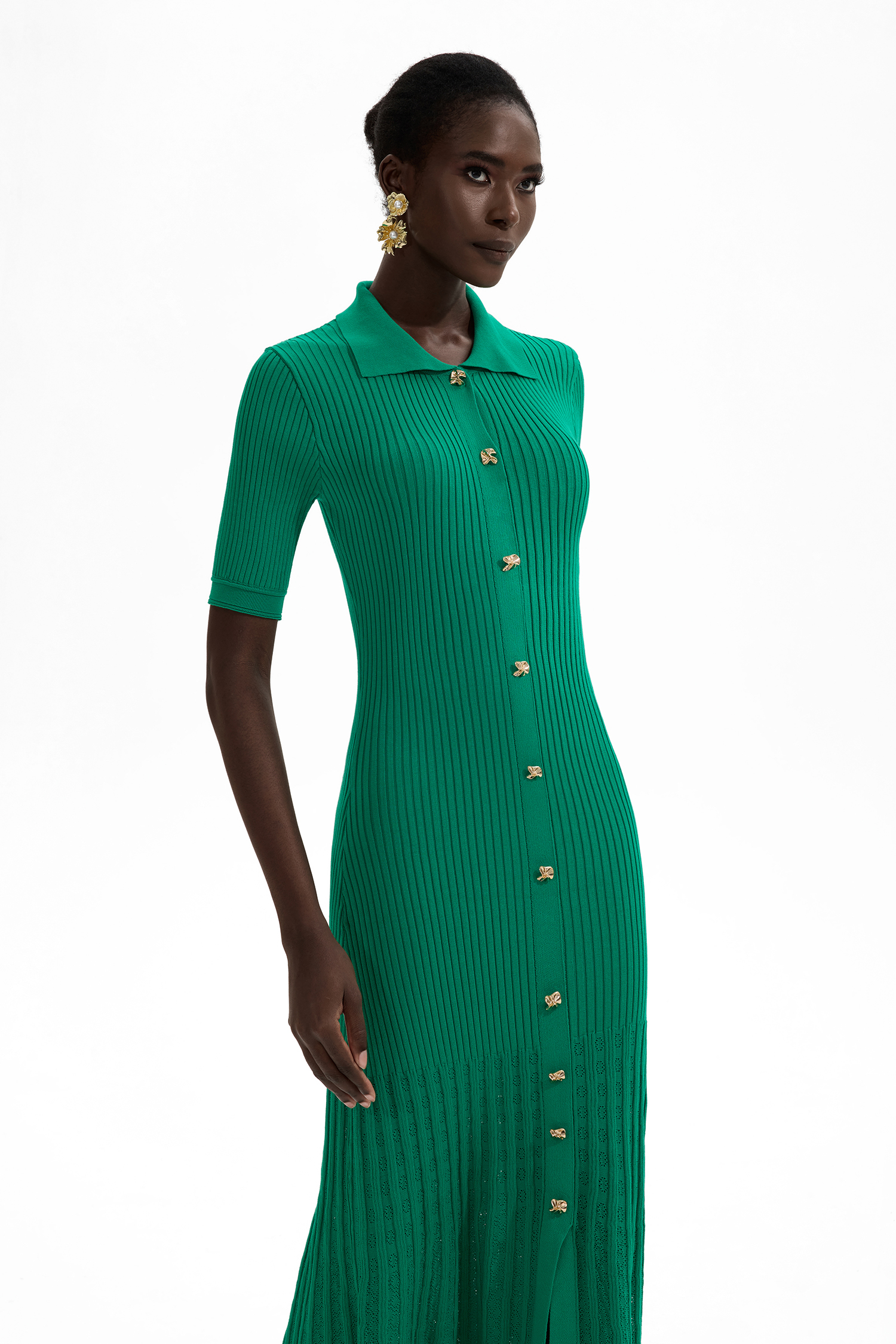 Jersey Flapped Metal Button Midi Dress