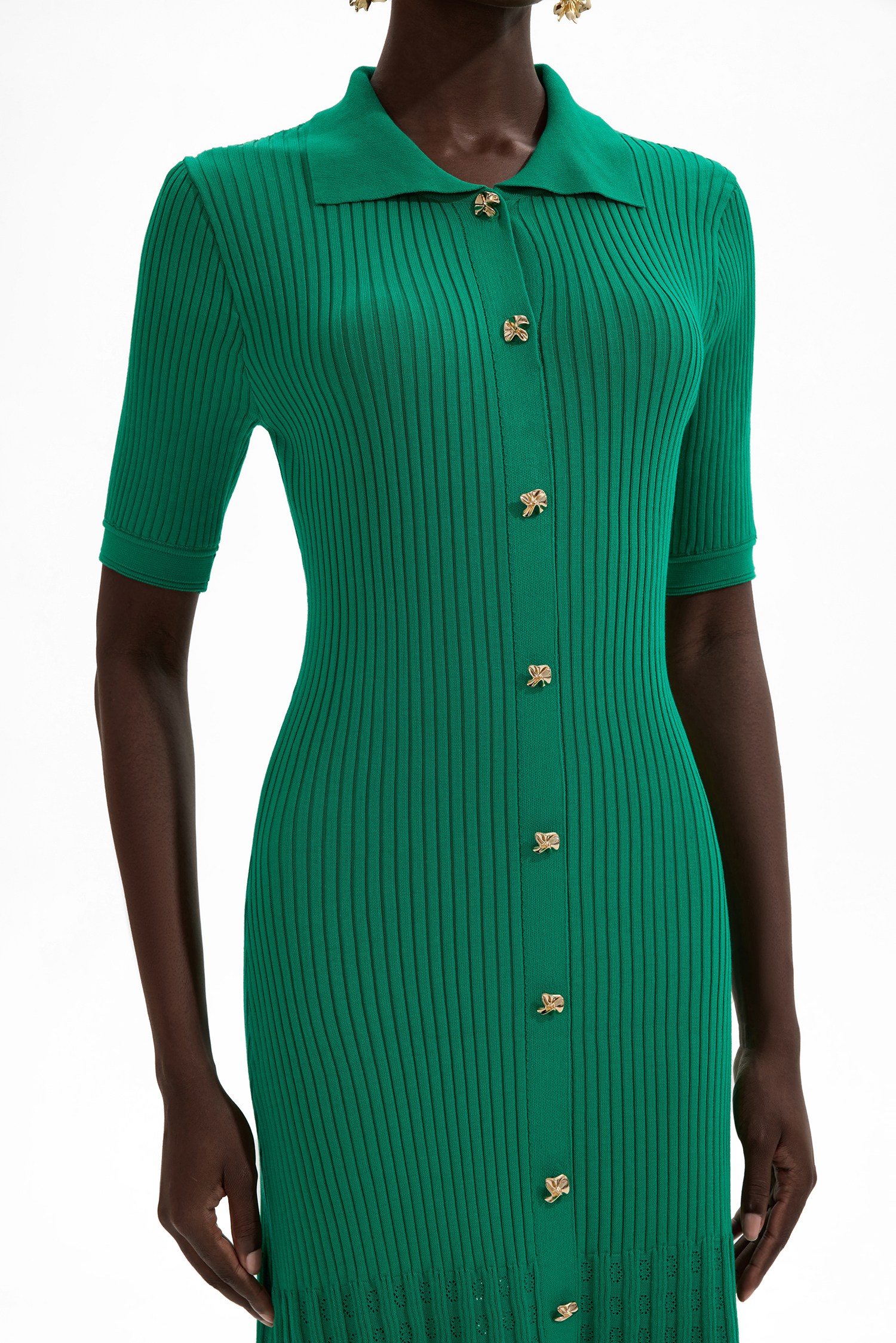 Jersey Flapped Metal Button Midi Dress