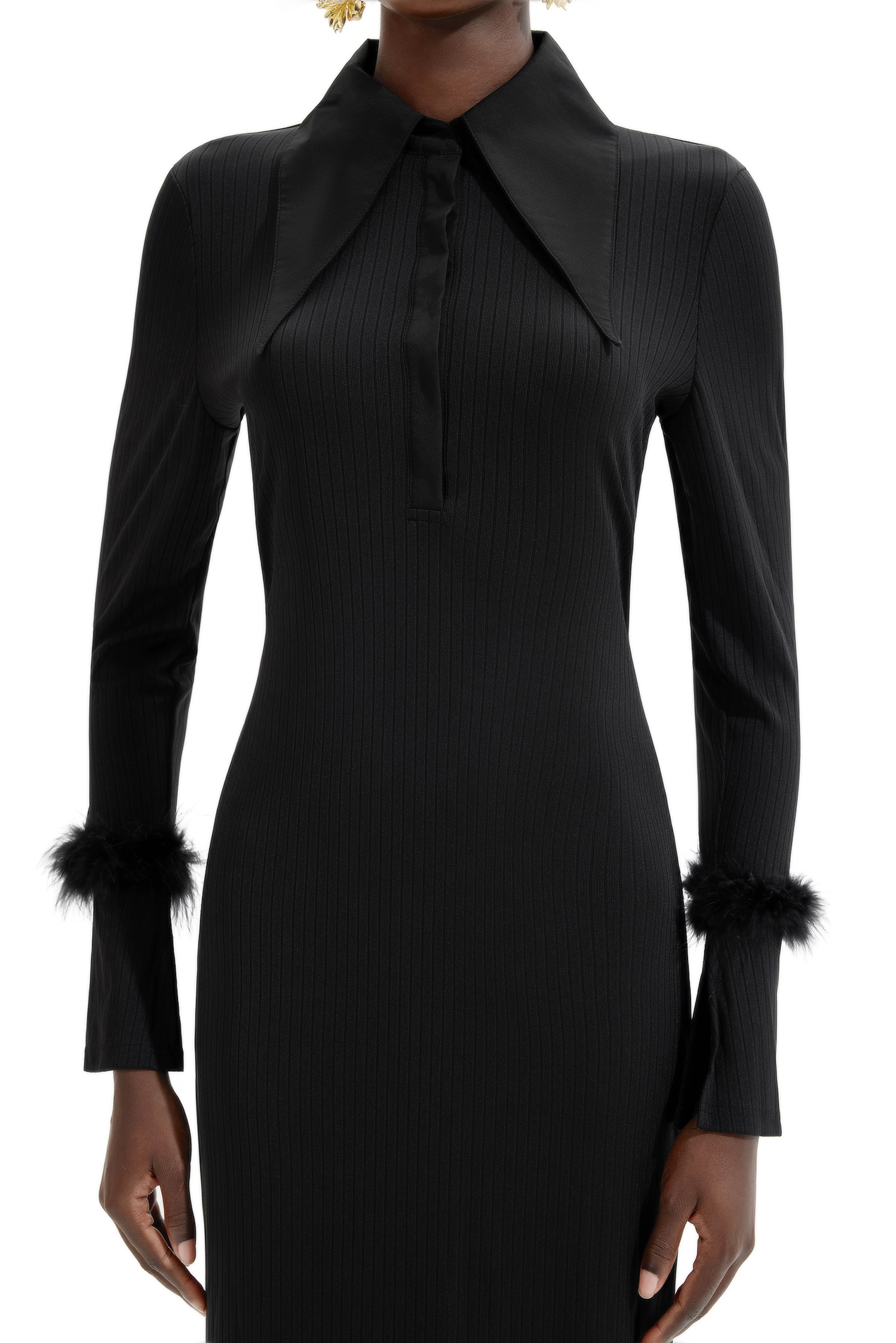 Jersey Feather Long Sleeve Midi Dress