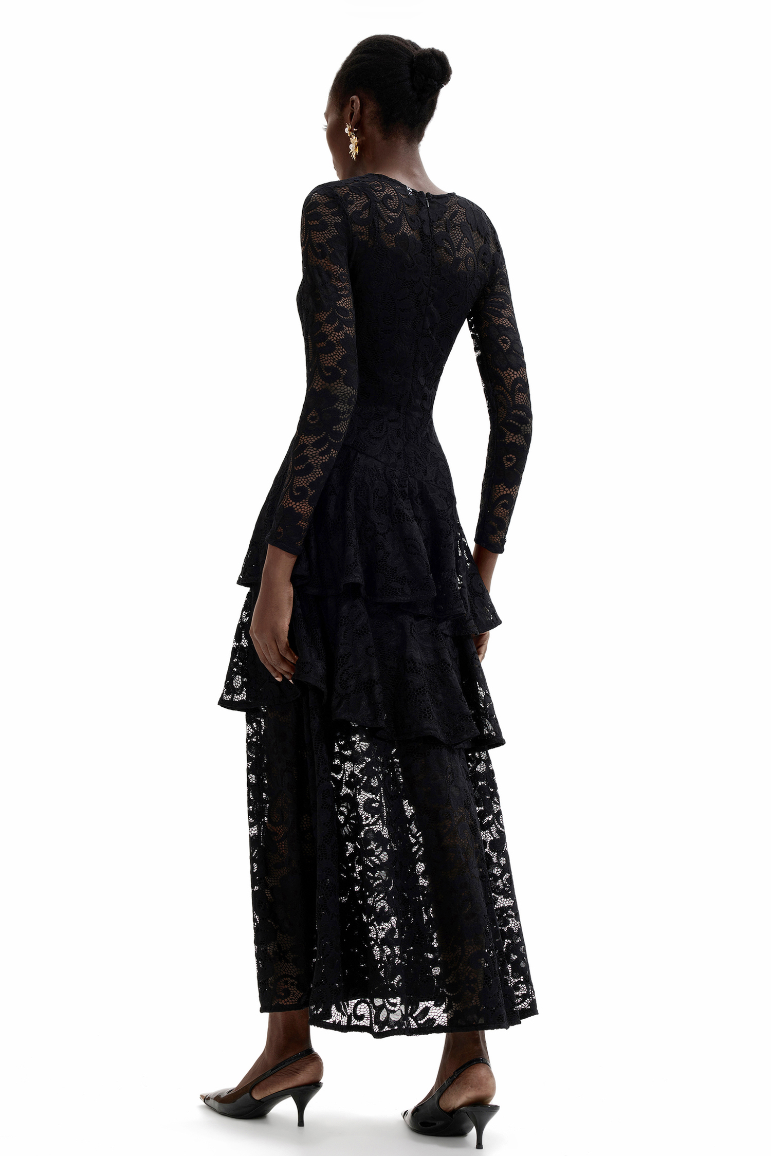 Lace Ruffle Round Neck Midi Dress
