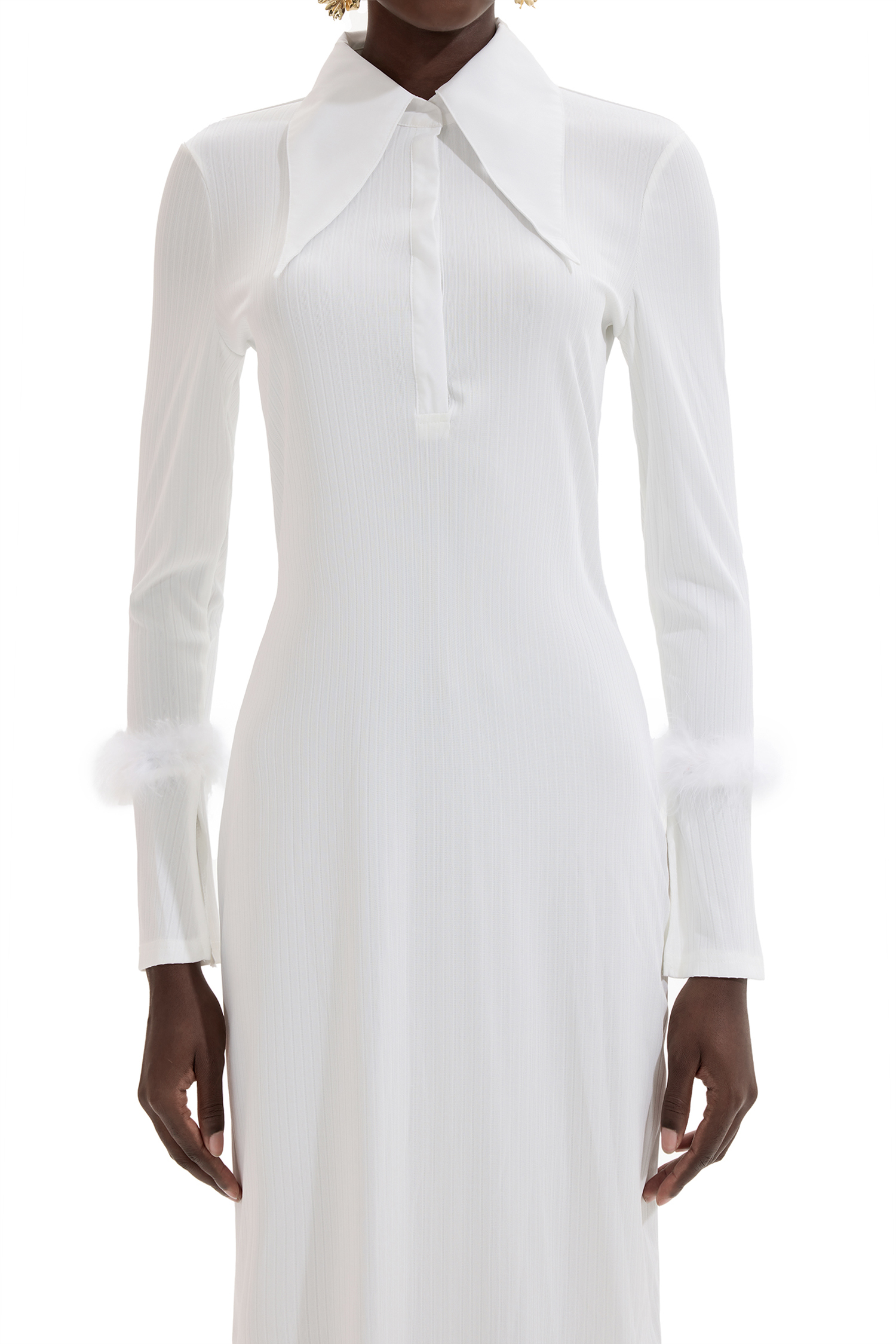 Jersey Feather Long Sleeve Midi Dress
