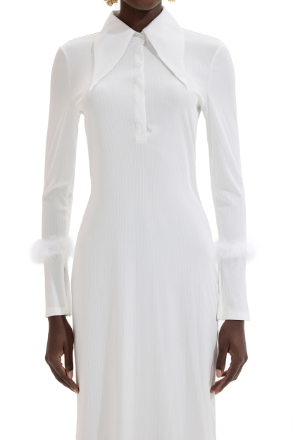 Jersey Feather Long Sleeve Midi Dress