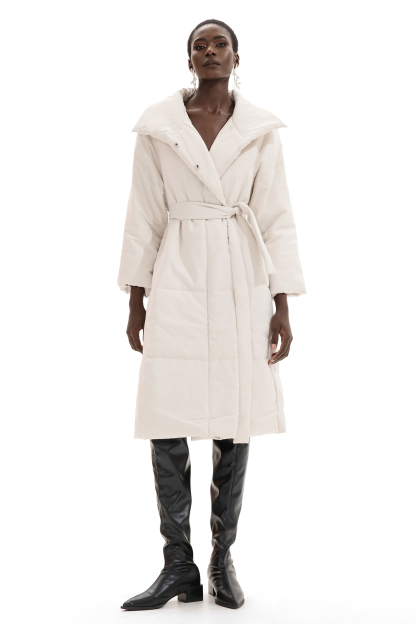 Stand Collar Long Sleeve Solid Quilted Coat