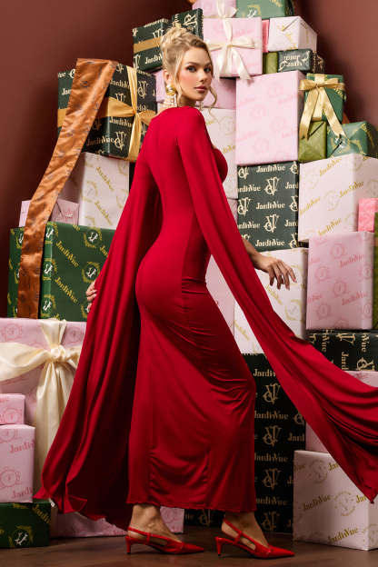 Solid Square Collar High Split Midi Dress