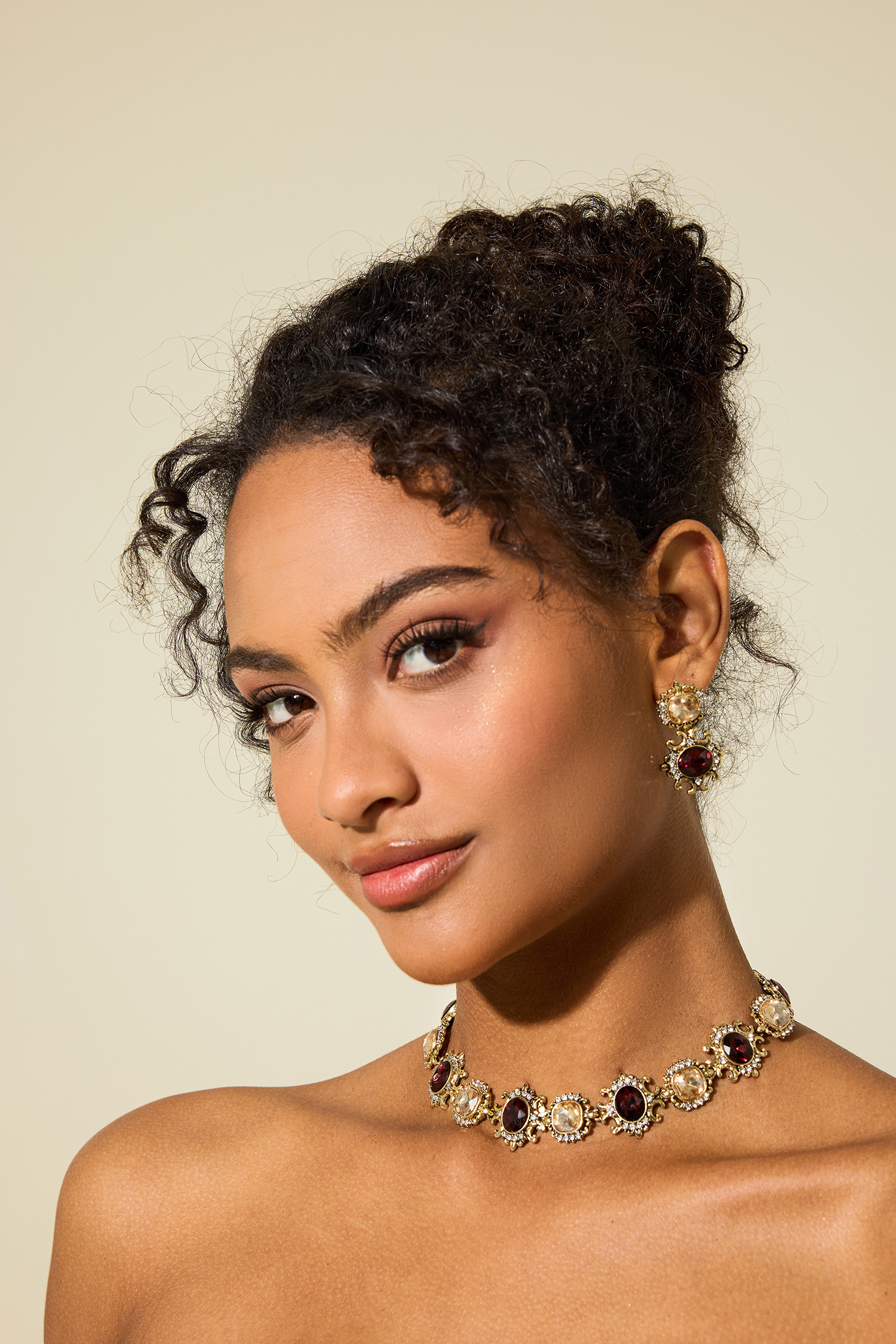 Imitation Gemstone Faux Diamond Choker &Stud Earrings Set