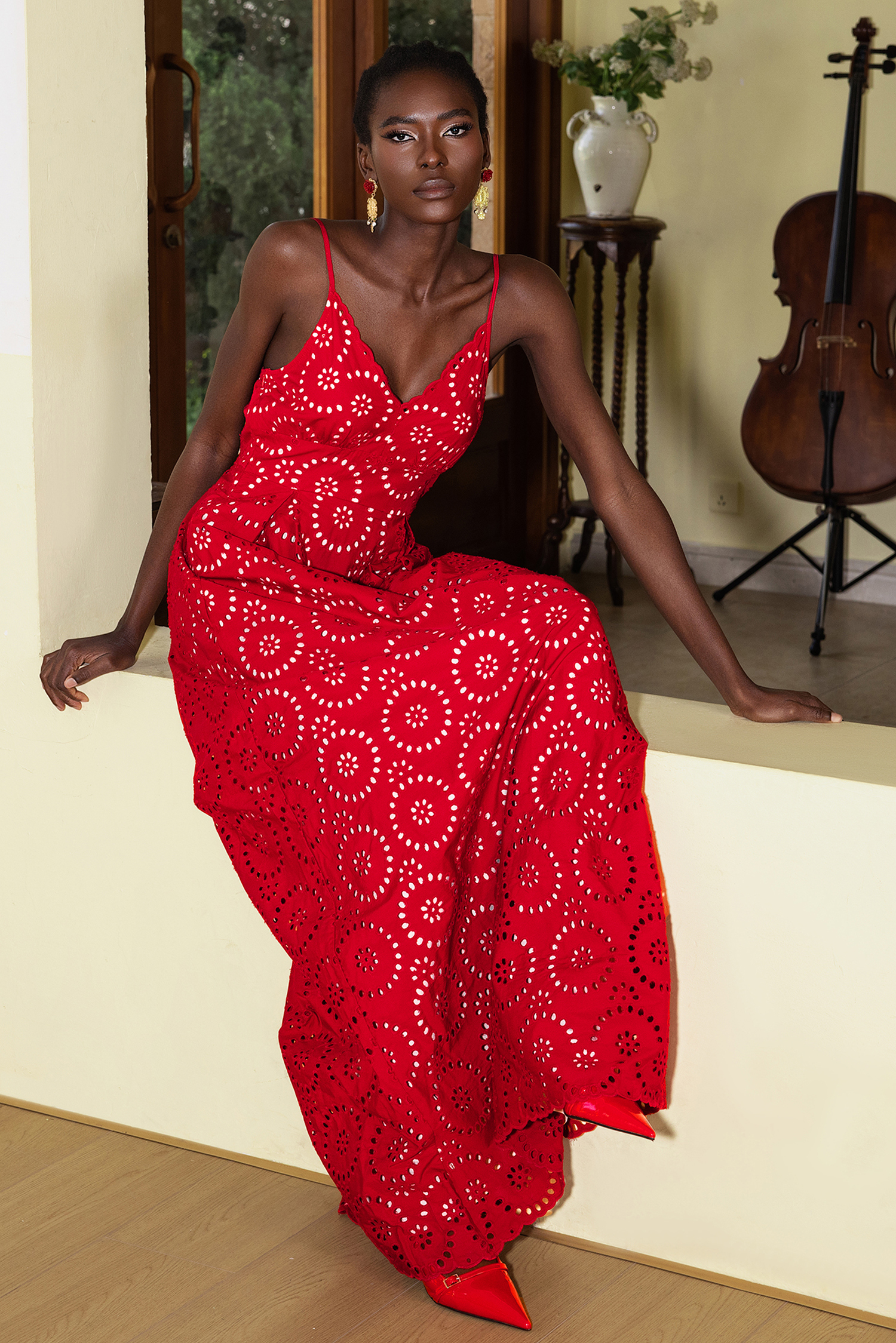 Lace Sweetheart Neckline Slip Maxi Dress