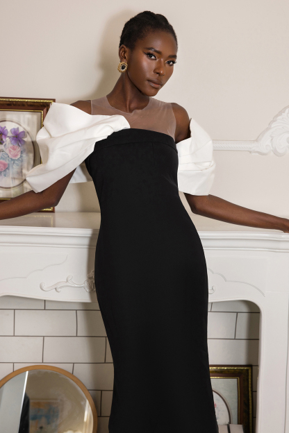 Bow Off-Shoulder Asymmetrical Midi Dress