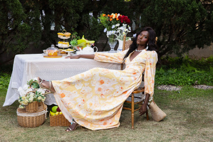 Floral V-Neck Long Sleeve Midi Dress