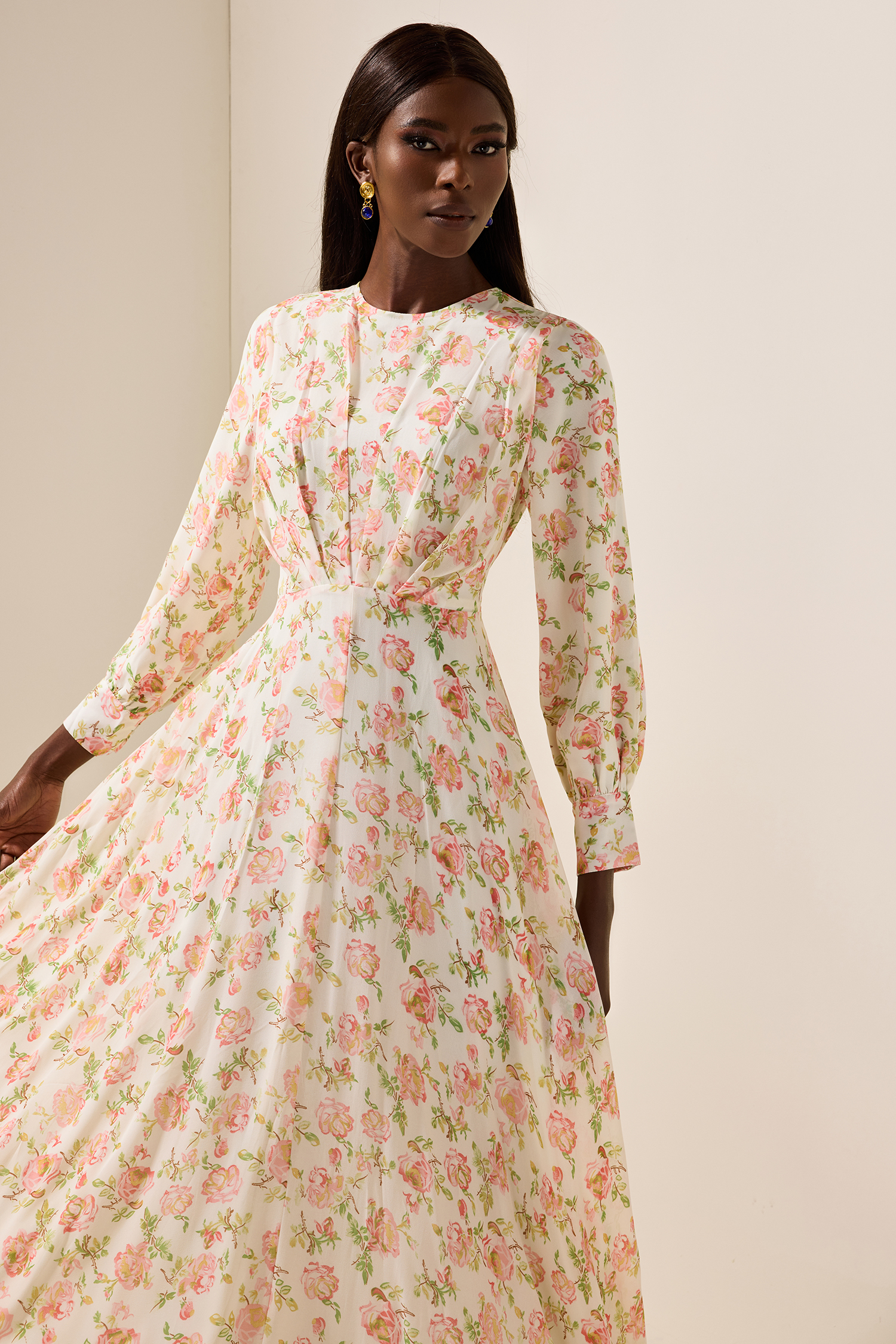 Chiffon Floral Long Sleeve Maxi Dress