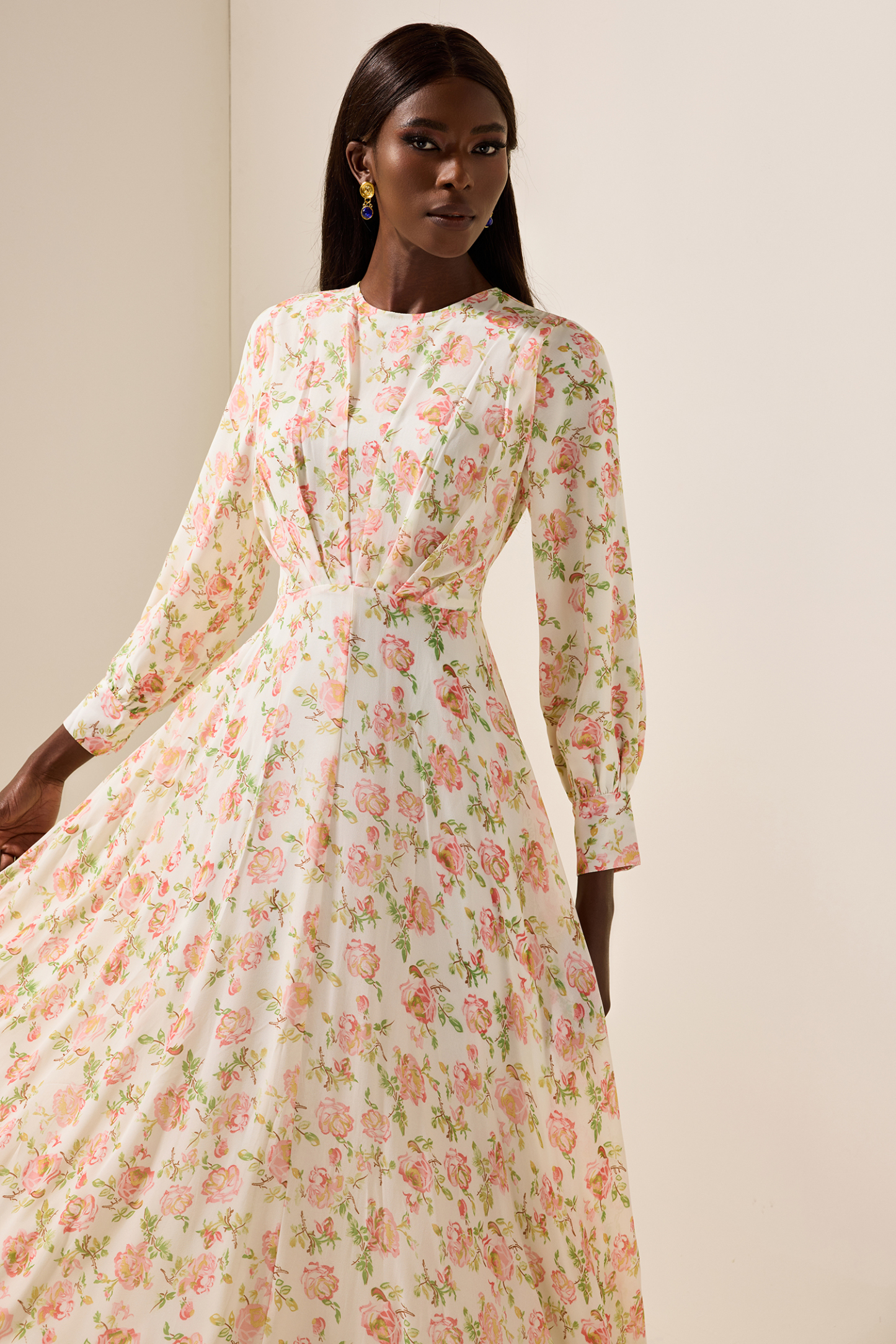 Chiffon Floral Long Sleeve Maxi Dress