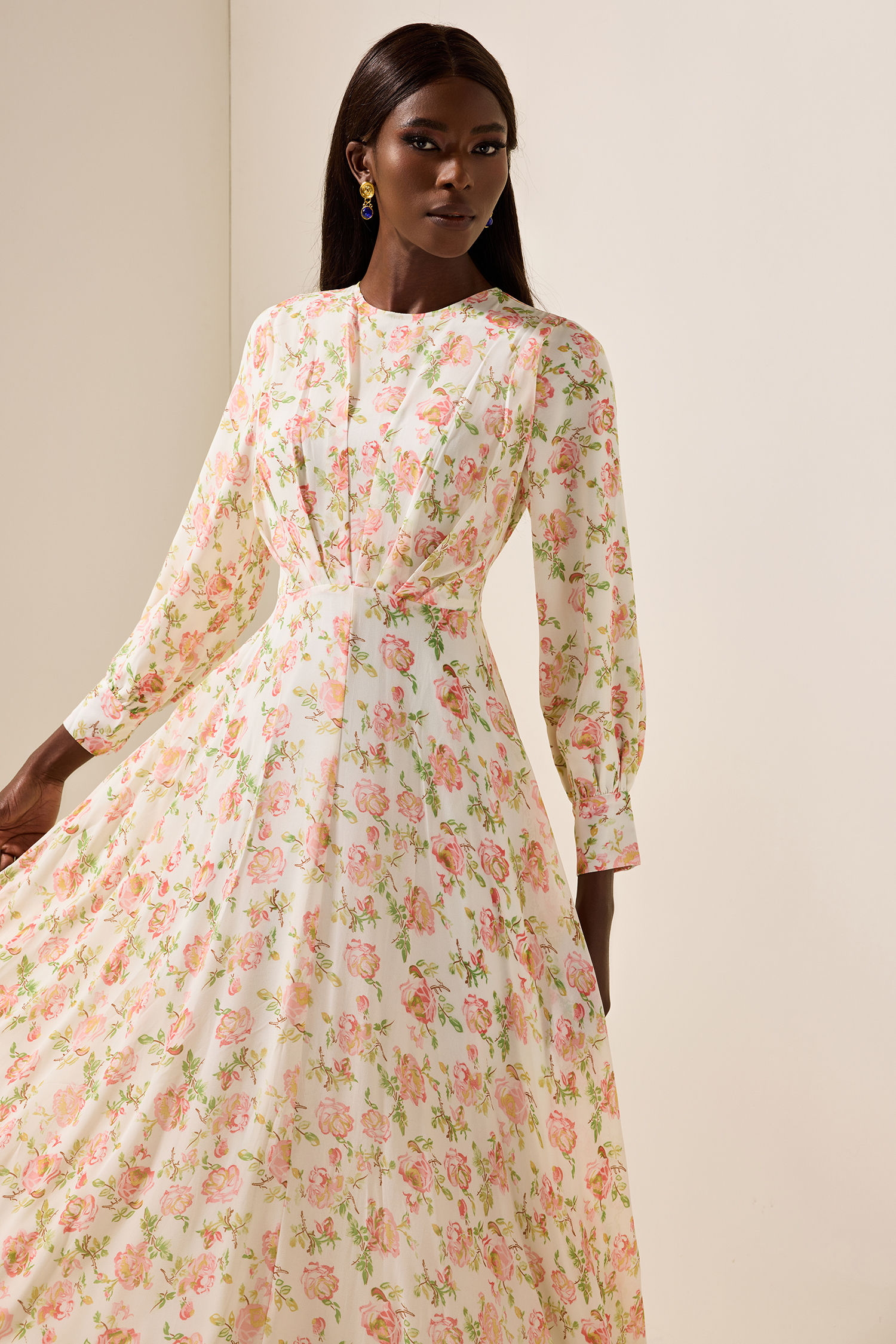 Chiffon Floral Long Sleeve Maxi Dress