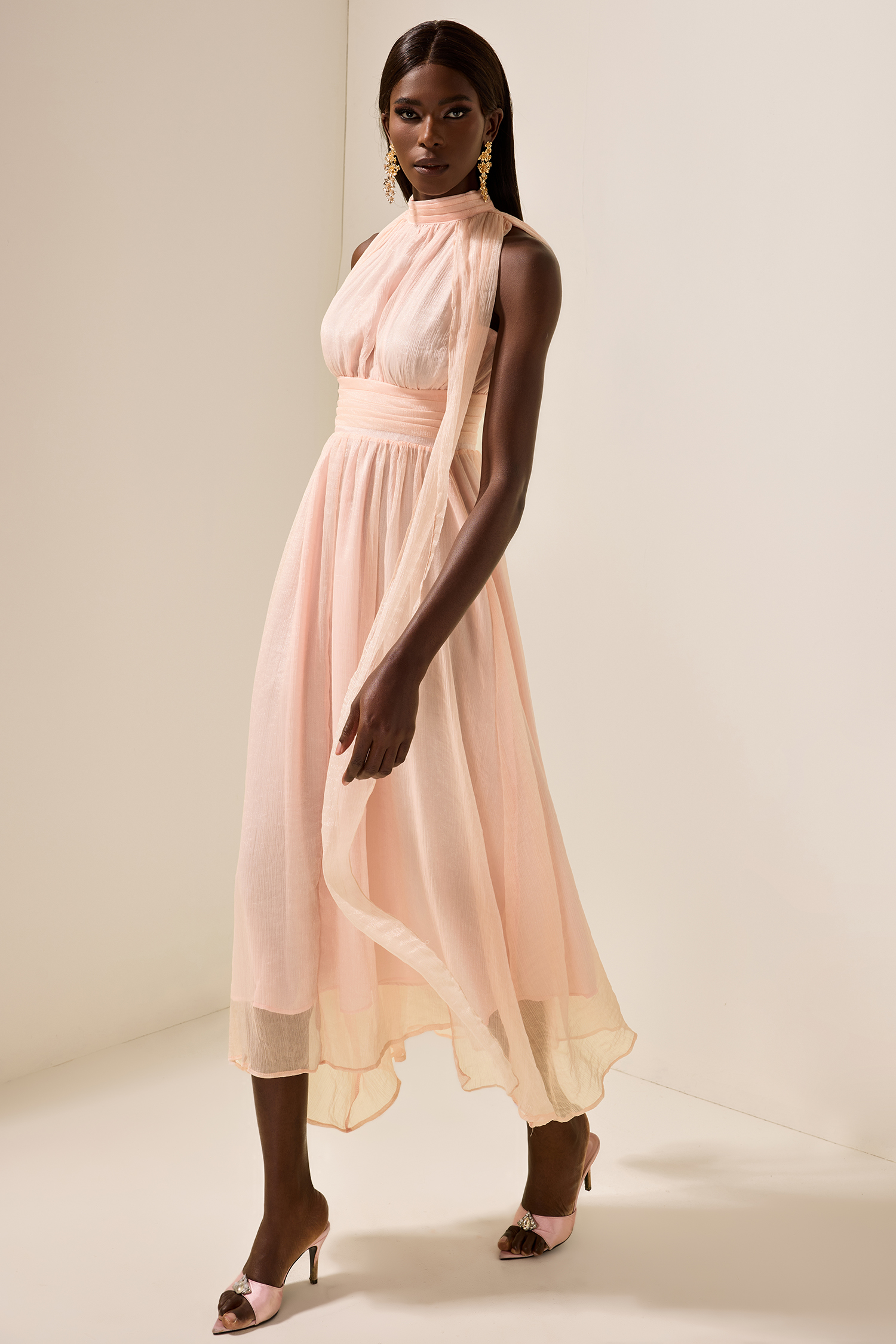  Stand Collar Sleeveless Maxi Dress