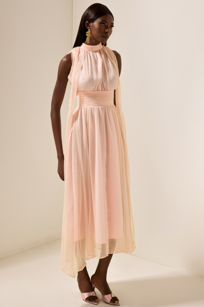  Stand Collar Sleeveless Maxi Dress