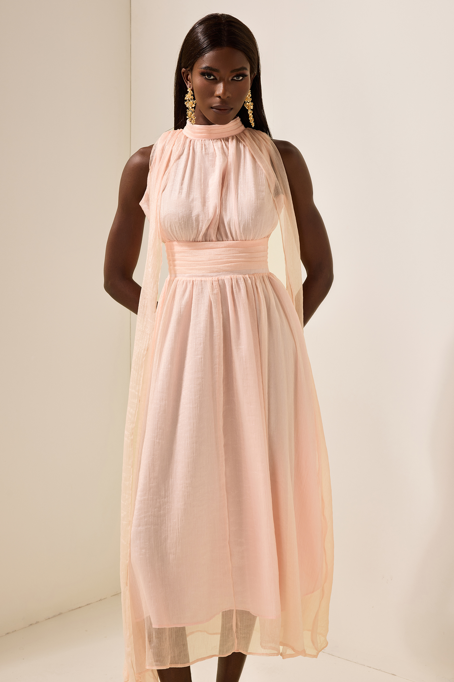  Stand Collar Sleeveless Maxi Dress
