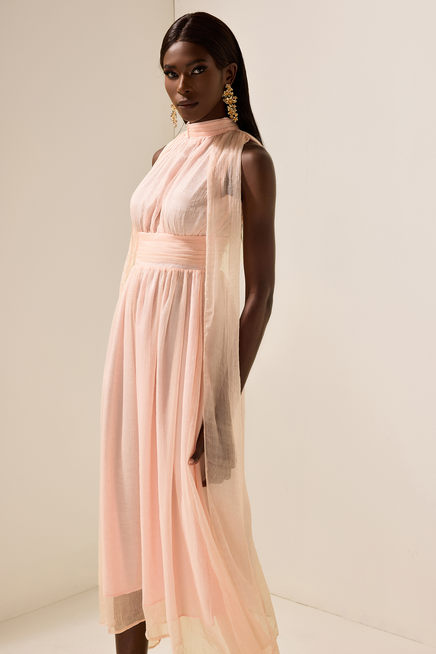  Stand Collar Sleeveless Maxi Dress
