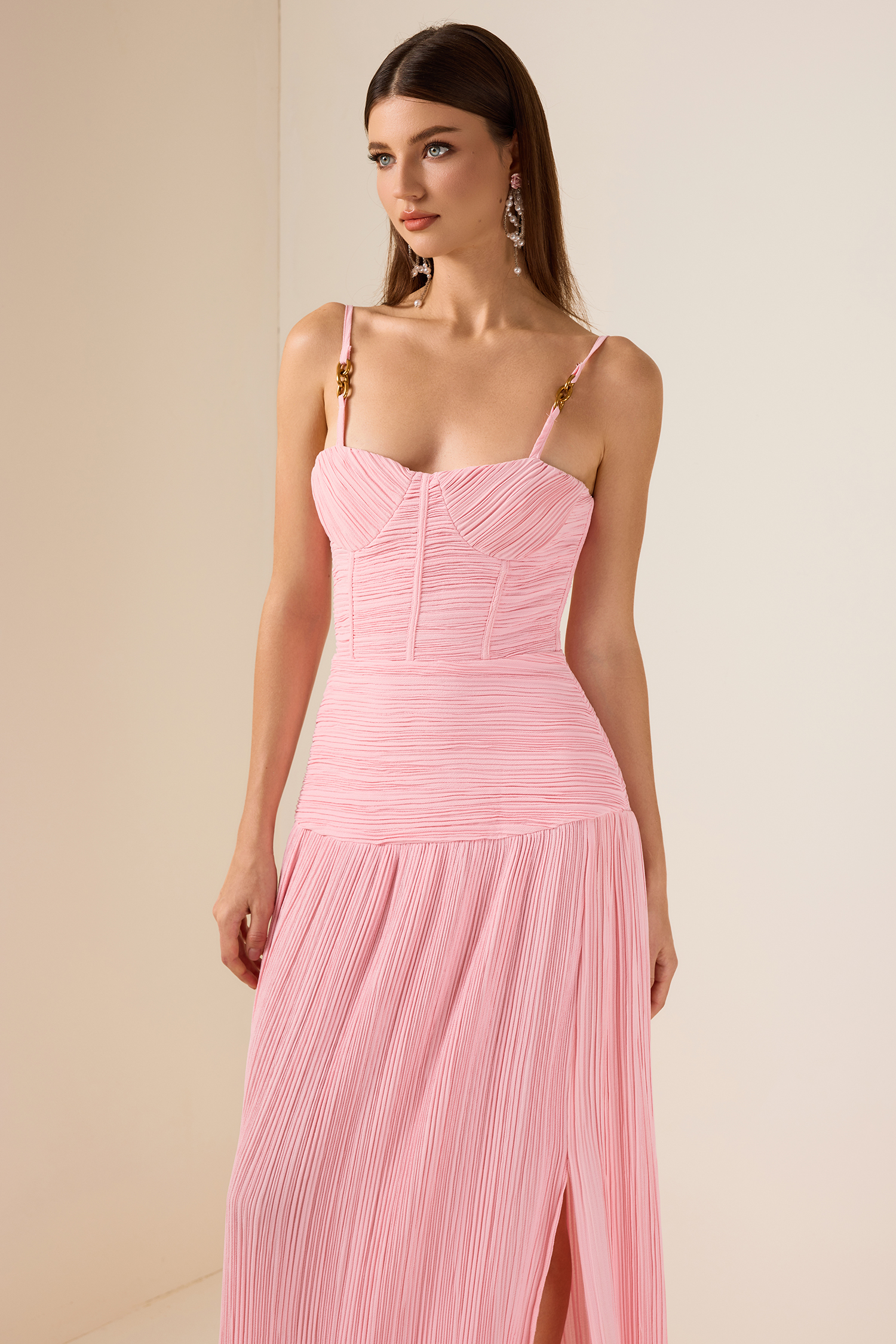 Solid Pleated Sleeveless Maxi Dress