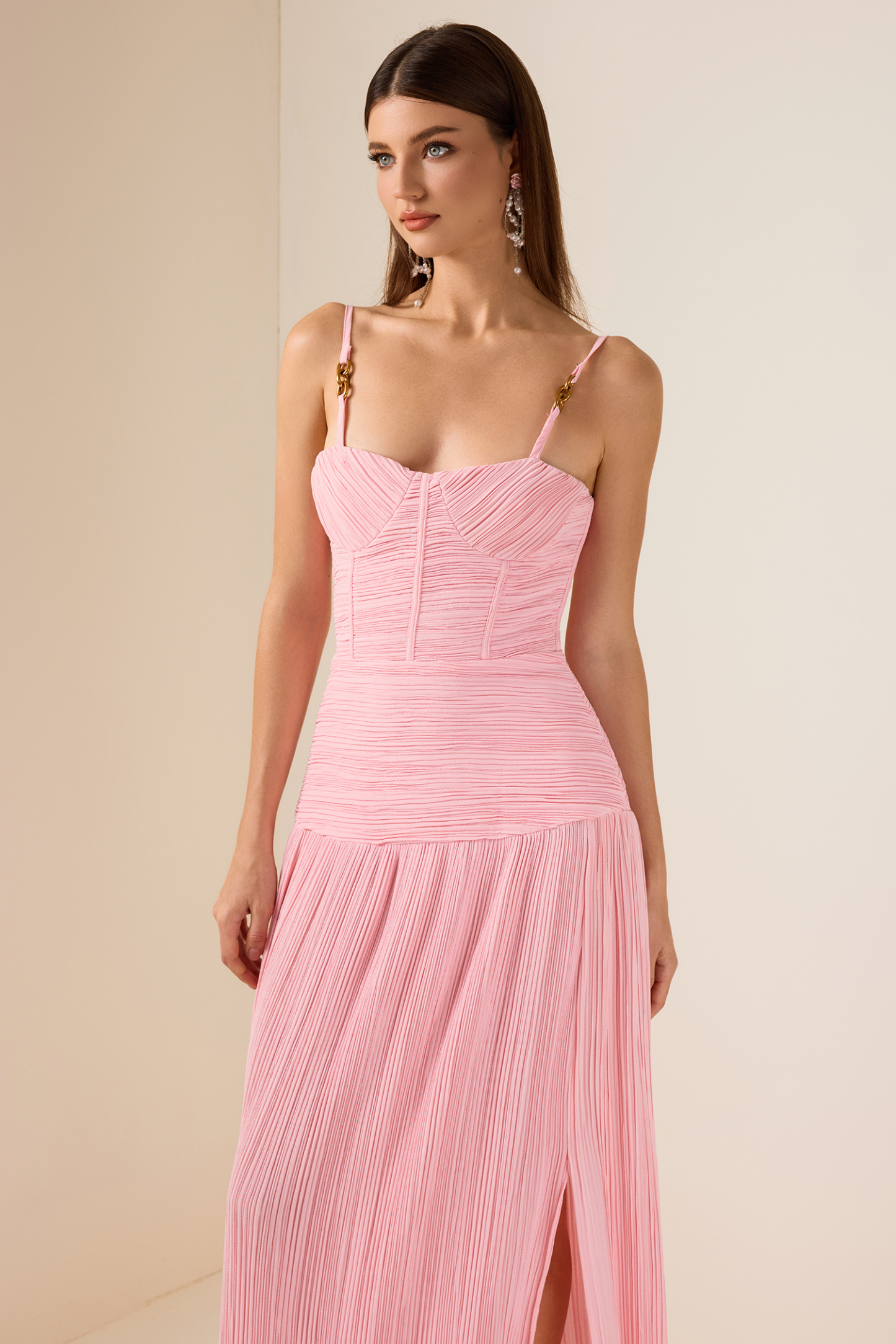 Solid Pleated Sleeveless Maxi Dress