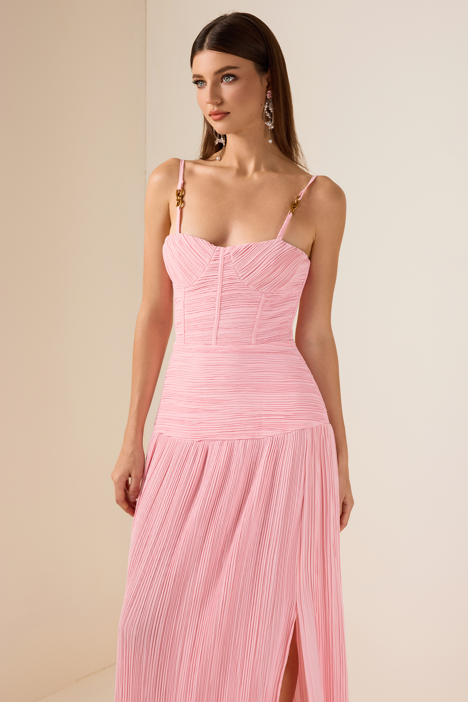 Solid Pleated Sleeveless Maxi Dress