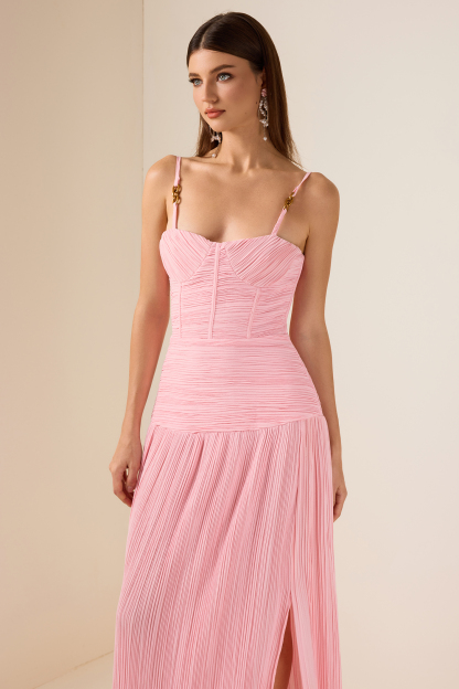 Solid Pleated Sleeveless Maxi Dress